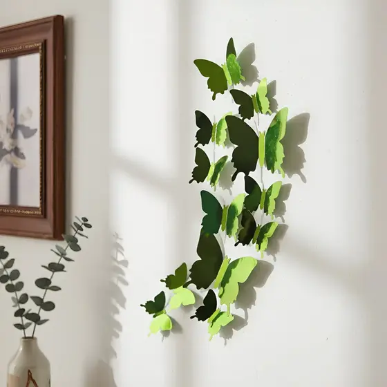 Borboletas 3D Espelhadas Decoração de Casa Adesivo Parede Enfeite Sala Quarto Painel Decorar Verde