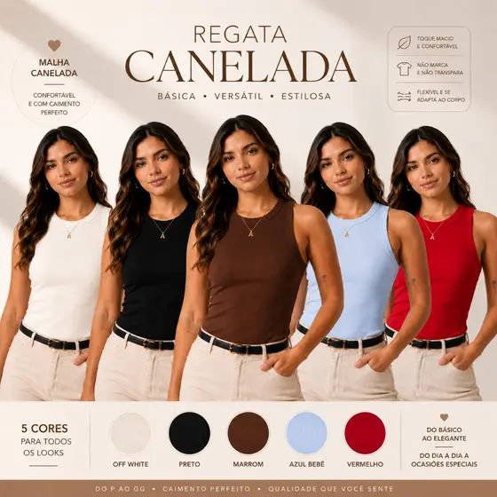Blusa Feminina Regata Ribana Canelada Algodão Premium Básica Estilosa