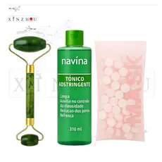 Kit Skincare Facial com Tônico Navina, Rolo de Jade e Máscaras Comprimidas – Hidratação e Limpeza