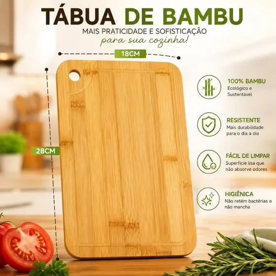Tábua de Bambu Natural Resistente ideal para Cortar Servir Compacta facil limpar Dia a Dia