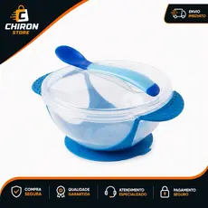 Prato Infantil com Ventosa Colher Silicone Bowl Pote Tigela Antiderrapante Bebê Alimentação Azul