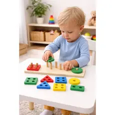 Brinquedo Educativo Pedagogico Montessori em Madeira Piramide monta e desmonta Forma Geométrica