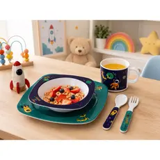 Kit Alimentação Infantil Astronauta 5 Peças Prato Bowl Copo Talheres