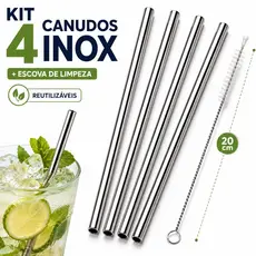 Kit 4 Canudos de Inox Retos Ecologico e Reutilizáveis com Escova para Limpeza