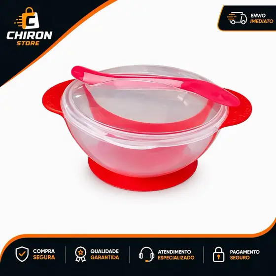 Prato Infantil com Ventosa Colher Silicone Bowl Pote Tigela Antiderrapante Bebê Alimentação Rosa