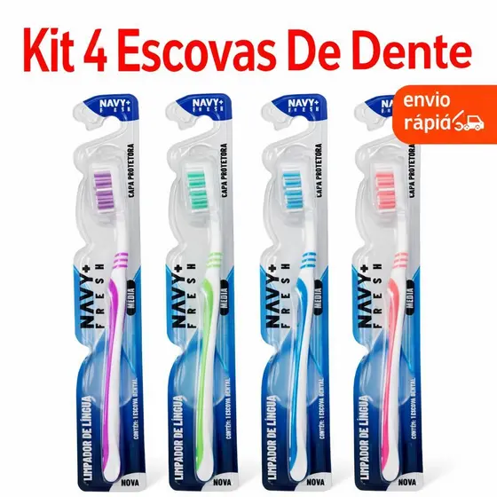 Kit Escovas De Dente Cerdas Medias Com Capa Protetora Escova Dental