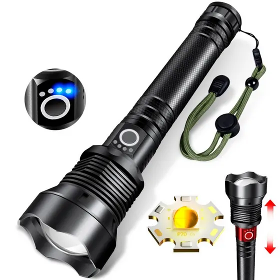 Lanterna Tática P90 Grande Potente Com Zoom Lanterna Militar Bateria Recarregável 15800mAh - BIVOLT