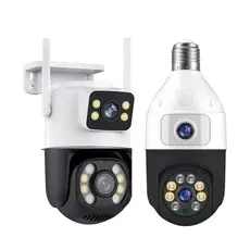 KIT Câmera WIFI 2 Lentes encaixe bocal lampada ICSEE + camera 360° IP66 Lente Dupla A prova De água