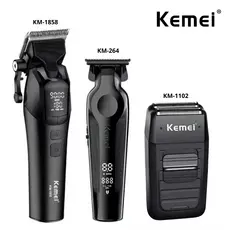 KIT Profissional KEMEI Máquina de Cortar km-1858 +Acabamento km-264 +Shaver km-1102 - Bivolt