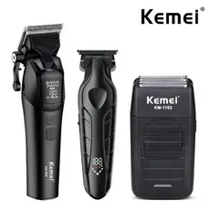 KIT 3 Maquina de cortar cabelo+ acabamento+ shaver Barbeador Profissional Completo KM-1858+2269+1102