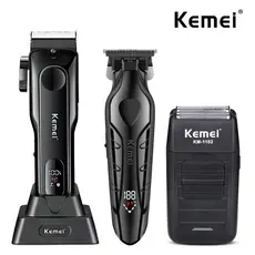 KIT Kemei 3 Máquina De Cortar Cabelo Original Corte KM-5082 Acabamento KM-2269 Barba KM-1102 Bivolt