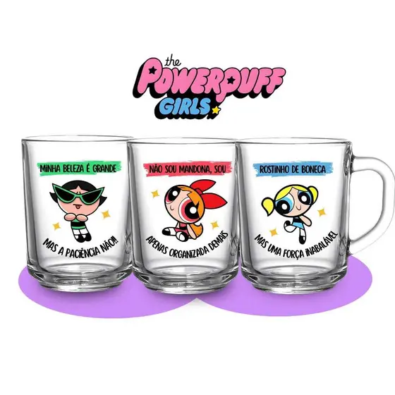 Jogo 3 Canecas Com Frases Meninas Superpoderosas Humor P/ Café/Chá Presente Personalizado Estampado