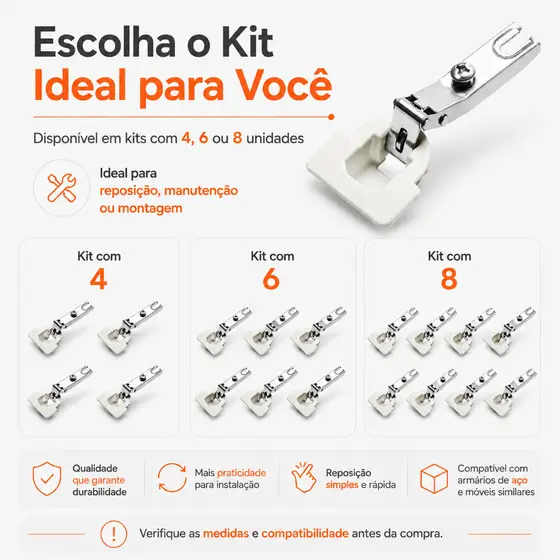 Dobradiça Curva 26mm Para Armário de Aço Kit 4 6 8 Peças Itatiaia Colormaq