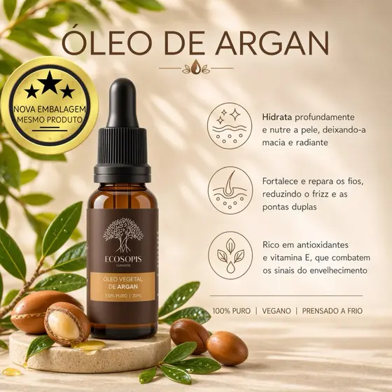 Óleo de Argan Vegetal 100% Puro - 20ML