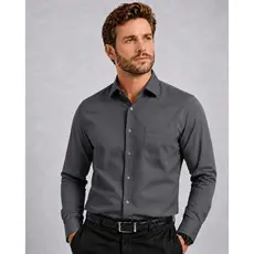 Camisa Social Masculina Bom Pano Manga Longa Lisa Grafite Cinza Escuro Chumbo