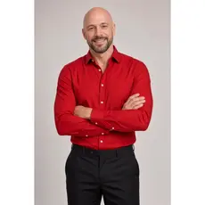 Camisa Social Masculina Manga Longa Vermelha Lisa Microfibra com Elastano Bolso Trabalho Uniforme Escritório