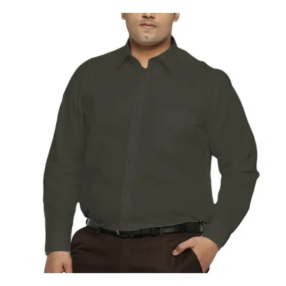 Camisa Social Masculina Plus Size Manga Longa Cinza Escuro Lisa Microfibra com Elastano Trabalho Uniforme Extra Grande