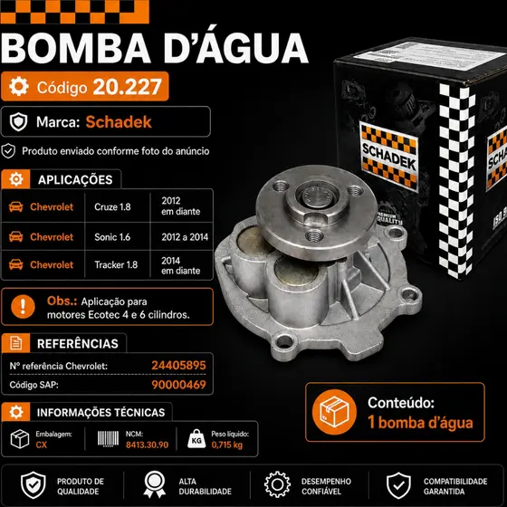 Bomba De Agua GM Tracker Sonic Cruze 1.6 1.8 2012 2013/ Schadek 20.227