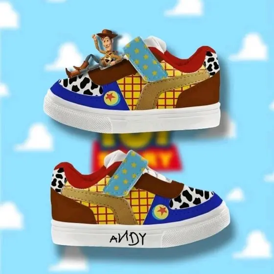 Tenis branco unissex infantil customizado toy s'tory Woody