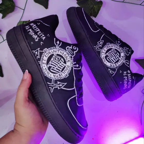 Tênis Preto Feminino Customizado Futebol Corinthians