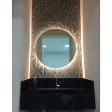 Espelho Redondo com Led Luz Círculo Fogo Lapidado Médio/Grande Decorativo Tendência Salão Barbearia