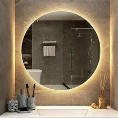 Espelho Redondo Gigante Luz Amarela 90cm Circulo de Fogo Fonte Inclusa Bivolt 110/220 Com Pendurador