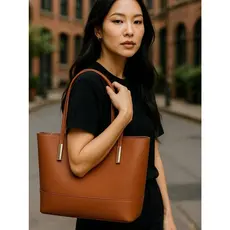Bolsa Tote Clássica para Trabalho Couro PU Elegante de Grande Capacidade com Múltiplas Divisórias