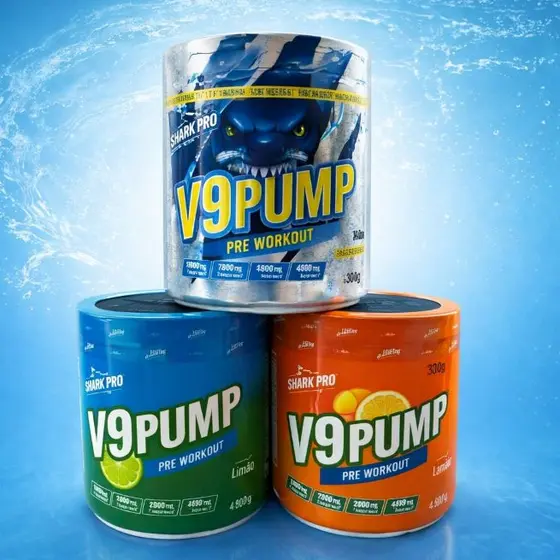 V9 Pump Shark Pro 300g Pré Treino Com Beta Alanina Sabores