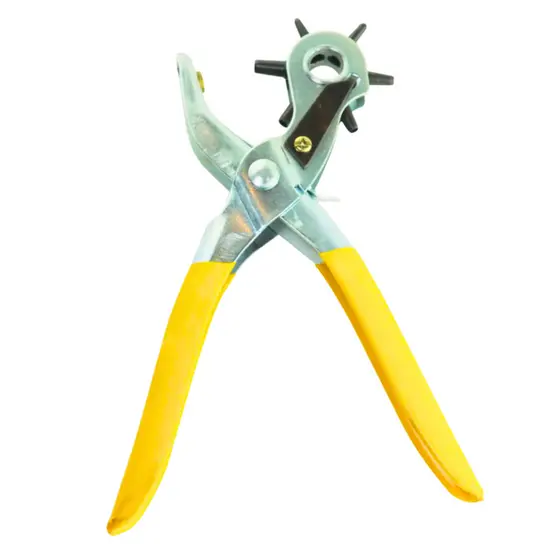 Alicate Furador Vazador 6 Furos Couro Chinelo Cinto Ajustável 8" com Cabo Emborrachado Profissional