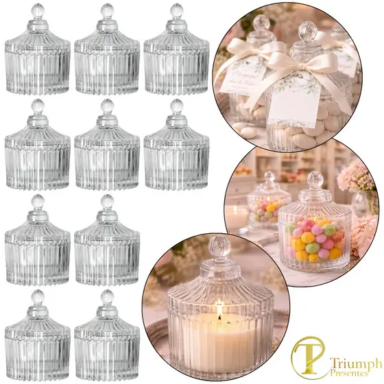 Kit 10 Mini Bomboniere Potiche de Vidro com Tampa - Lembrancinha de casamento Festa Batizado