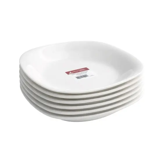 Jogo 6 Pratos de Vidro Fundo 22cm Temperado Branco