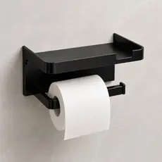 Porta Papel Higiênico Adesivo fixo Na Parade Preto Sem Furo Banheiro Suporte Para Celular