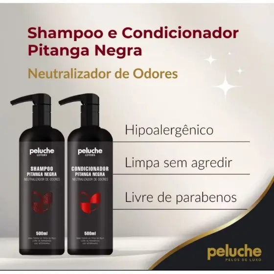 Shampoo e Condicionador Para Cachorro e Gato Peluche Pitanga Negra 500ml Pet