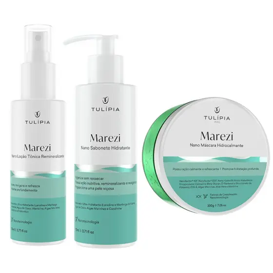 Kit Facial Marezi Calmante e Hidratante Sabonete Loção Tônica e Mascara Tulipia