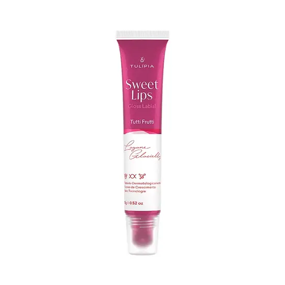 Gloss Labial Hidratação Profunda, Efeito de Volume, Tutti-Frutti - Sweet Lips Tulipia
