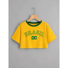 Cropped Brasil Feminino Torcedor 100% Algodão