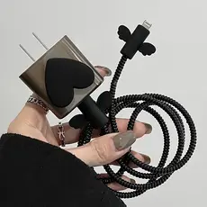 Cabeça De Carregamento Proteger Caso Capa + Cabo + Enrolladores De Silicone Padrão Do Amor Coração Telefone Cahrger Para