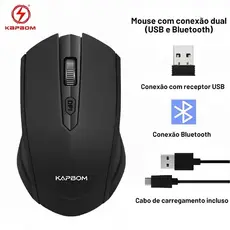 Mouse sem fio recarregável de 1600 DPI,com conexão 2.4GHz e Bluetooth,Para Notebooks, Desktops e Tablets