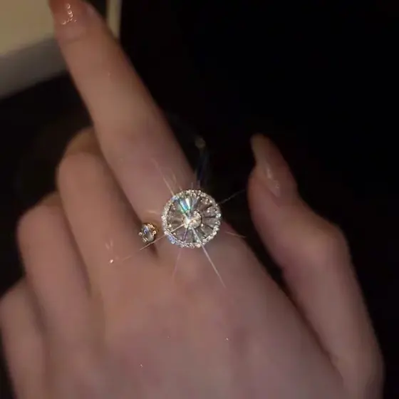 Anel Anti Stress Feminino  Giratório de Cristal Dourado Para Alívio da Ansiedade e Ajustável