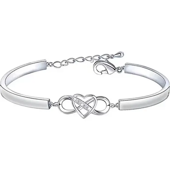 Pulseira Bracelete Feminina Infinito Coração Eterno ajustável de Luxo