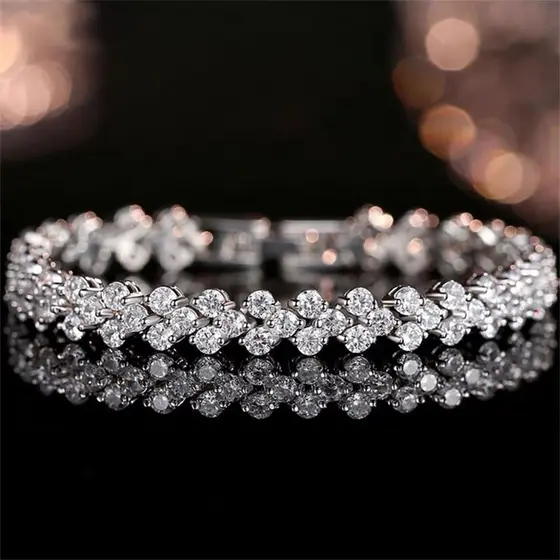 Pulseira Bracelete Moda Feminina Estilo Cristal Romano com Pedras Zircão 18cm