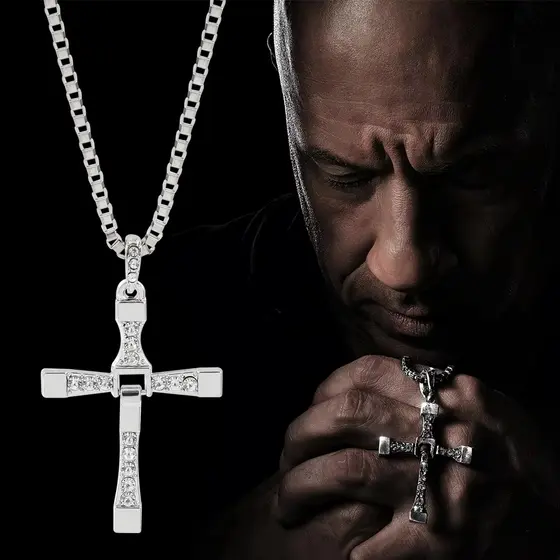 Colar Corrente Masculina com Crucifixo Velozes e Furiosos Dominic Toretto Vin Diesel 60cm