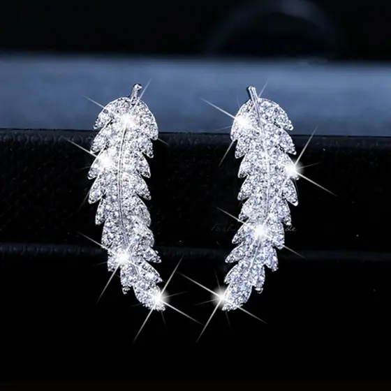 Par de Brincos Feminino delicado Ear Cuff Folhas em Prata Esterlina 925