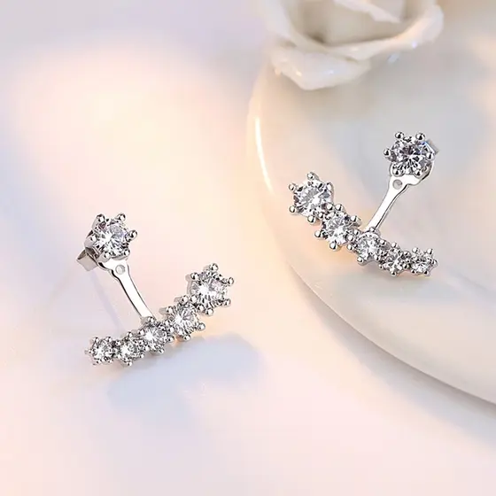 Par de Brincos Moda Feminina Ear Cuff em Prata Esterlina 925 com Pedras Zircão