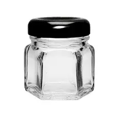 Pote de Vidro Sextavado com Tampa de Metal Preta - 35ml - 5x4,5cm - 01 unidade - Rizzo