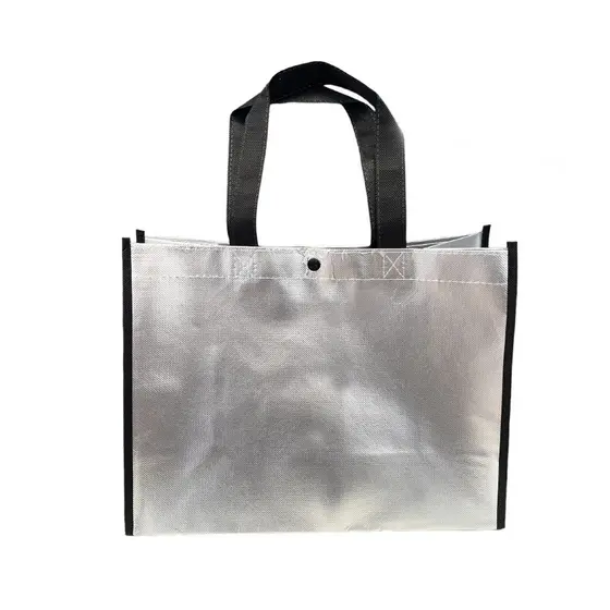 Sacola de Poliester Premium Metalizada com Botão - Prata - 33x25x15cm - 1 unidade - Rizzo
