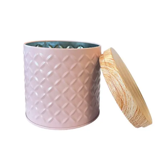 Lata de Metal Redonda Texturizada - Rosa - 10x10cm - 1 unidade - Rizzo