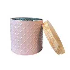 Lata de Metal Redonda Texturizada - Rosa - 10x10cm - 1 unidade - Rizzo