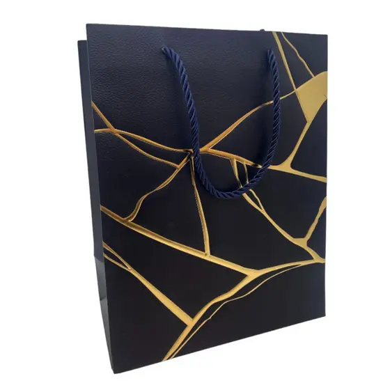 Sacola de Papel para Presente Marmorizada - Azul - 32x26x12cm - 1 unidade - Rizzo