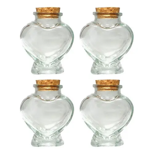 Pote De Vidro Coração Rolha Tempero/Lembrancinha 70ml - 4 unidades